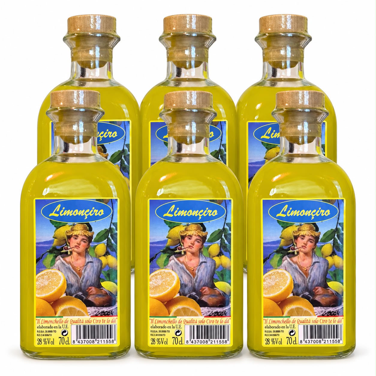 Las seis botellas de Limonciro de 700 ml que contiene una caja
