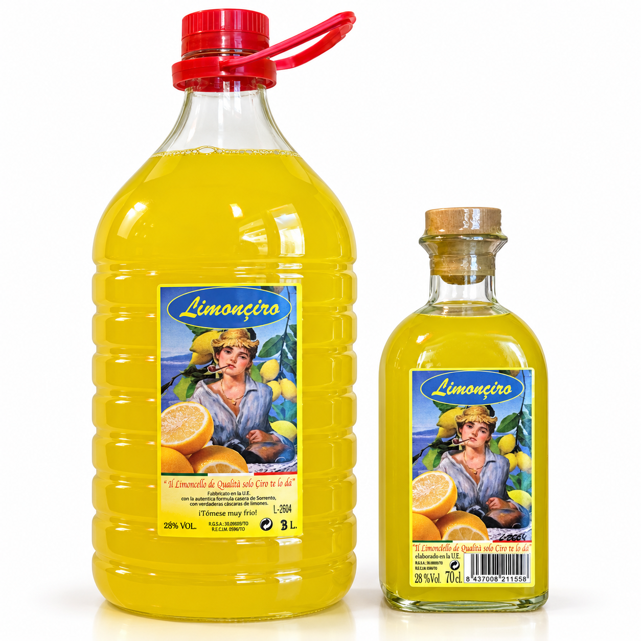 La garrafa de 3 litros y la botella de 700 ml de Limonciro juntas